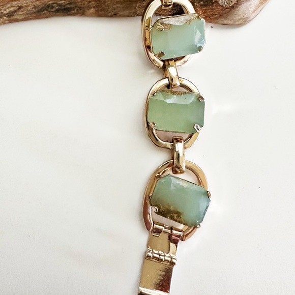 New York & Company gold seafoam green faux stone bracelet with gold flakes - Picture 3 of 3
